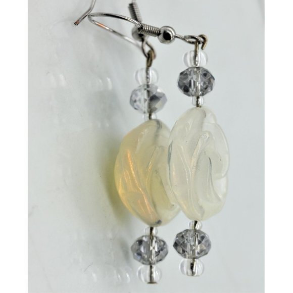 925 STERLING MOONSTONE carved rose earrings, 2" - Picture 4 of 6